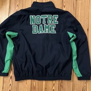 Vintage Notre Dame Full Zip Windbreaker Jacket Men's Large Blue Green Lined